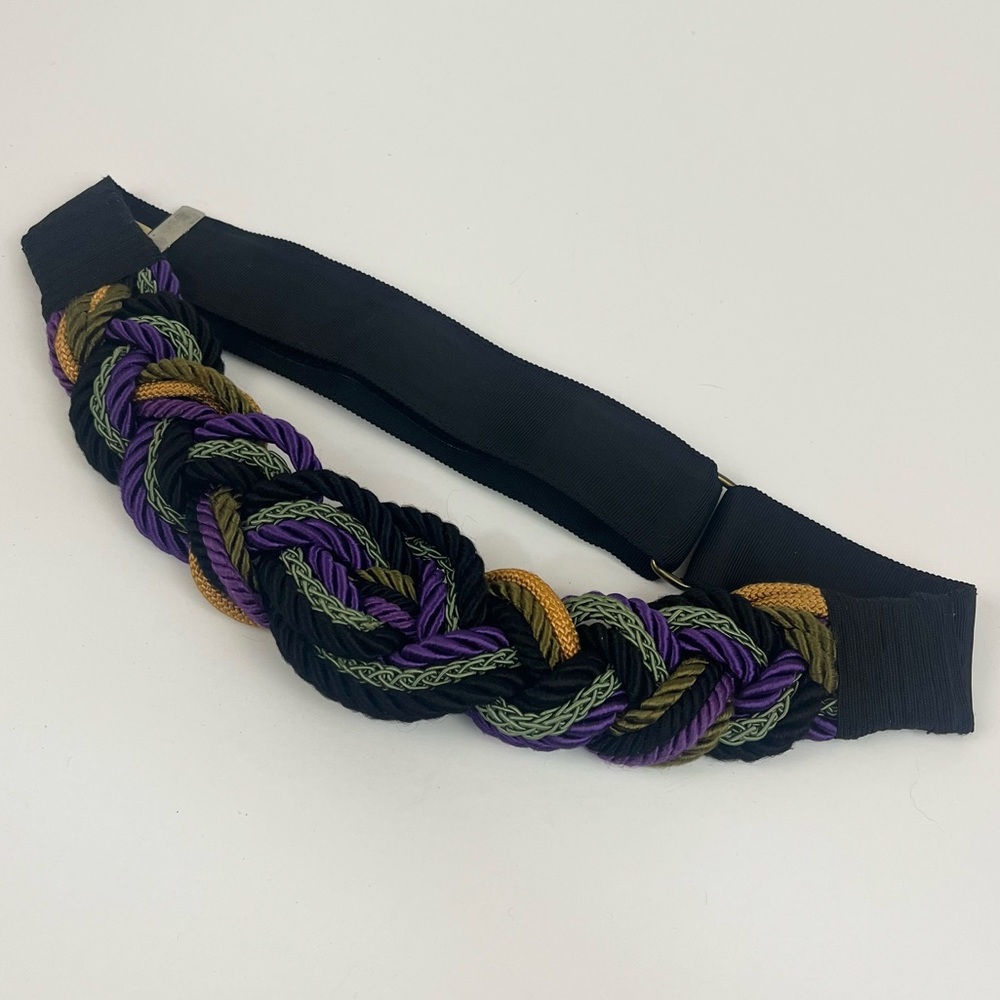 Vintage Woven Braided 70’s/80’s Yellow, Purple, Black, Green Adjustable Belt